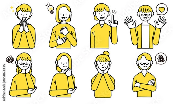 Obraz ちょうどいいシニア女性の表情イラストセット
