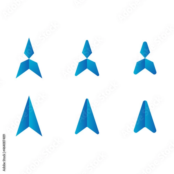 Fototapeta Blue icon in the form of a two-piece aircraft in six different versions. Easily scalable and suitable for logo or applications.