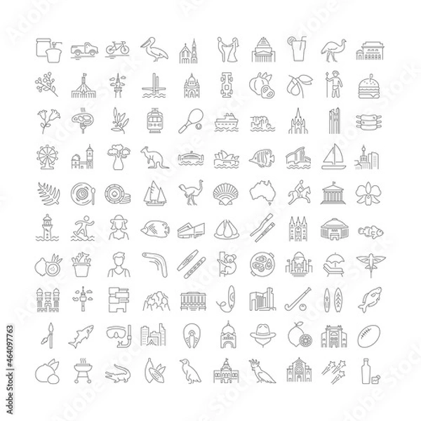 Fototapeta Set of linear icons of Australia