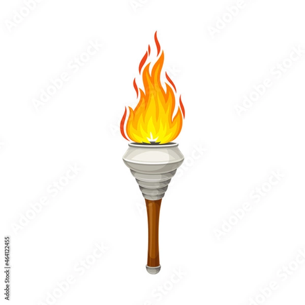Fototapeta Torch with Brightly Burning Fire on Top as Ignited Light Source Vector Illustration