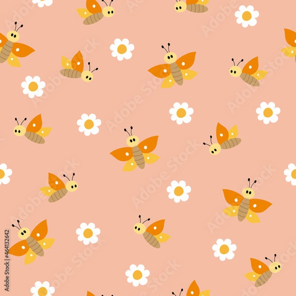 Fototapeta Seamless pattern with butterflies and flower.