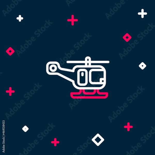Obraz Line Rescue helicopter aircraft vehicle icon isolated on blue background. Colorful outline concept. Vector