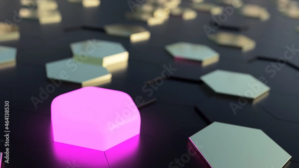 Fototapeta 3D futuristic honeycomb mosaic background, neon hexagon, illustration