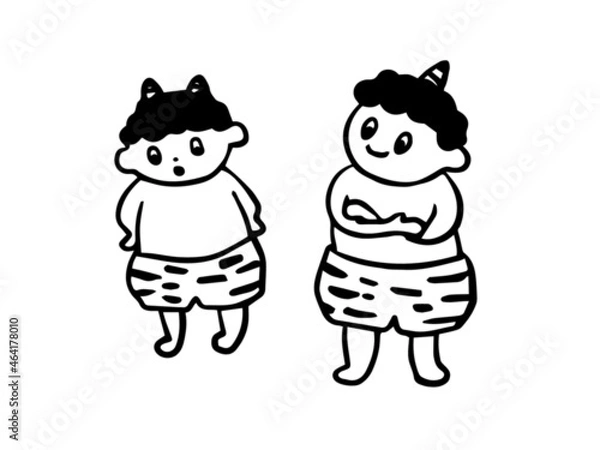 Obraz 節分　下を見る鬼と腕を組む鬼