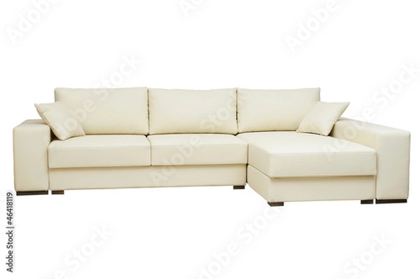 Obraz beautiful leather sofa beige color on a white background