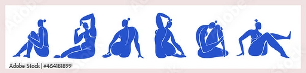 Obraz Female abstract figures inspired by Henry Matisse. Cut out blue female full bodies in various poses. Contemporary vector art isolated on white background.