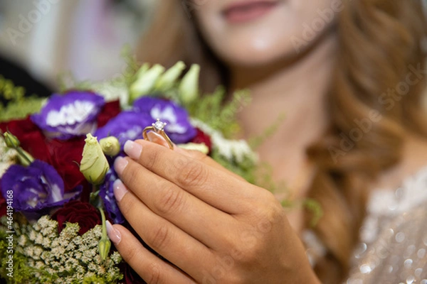 Obraz Brides wedding ring with diamond 