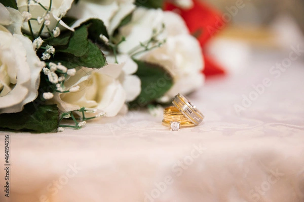 Fototapeta Brides wedding ring with diamond 