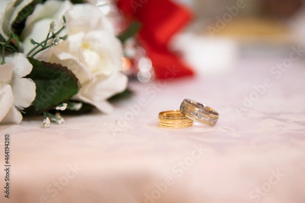 Fototapeta Brides wedding ring with diamond 
