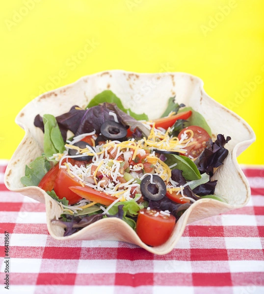 Obraz Taco salad on checkered tablecloth