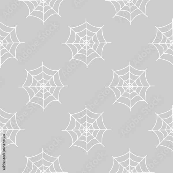 Fototapeta Halloween seamless pattern with white cobwebs on grey background. Flat vector illustration. Use for web, notepad, background, paper