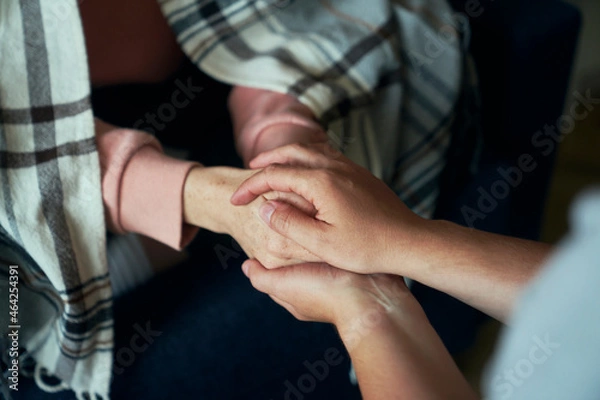 Obraz Detail of caucasian hands consoling each other