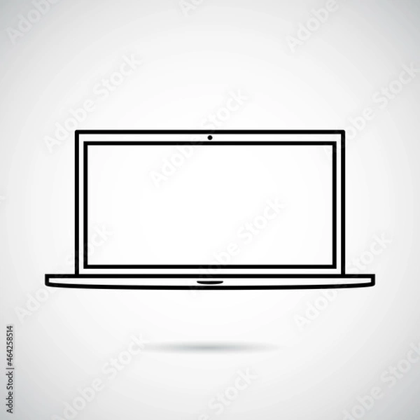 Obraz Modern laptop in front, the concept of working at home online, teaching school children and students at home. Black isolated on a white background.