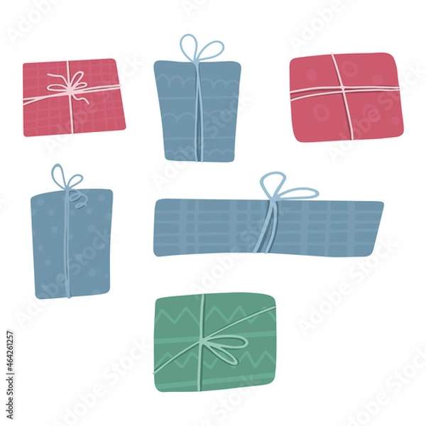 Fototapeta Set of gift boxes in cartoon style. Vector illustration isolated on white background.