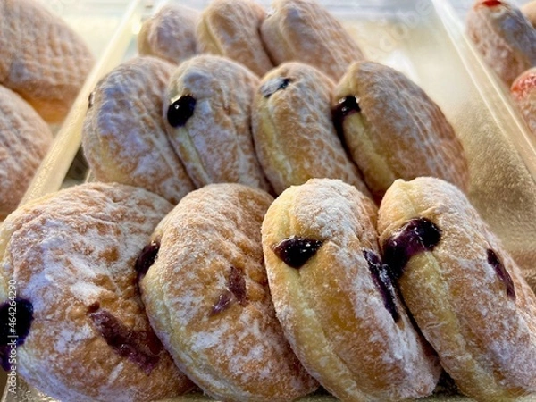 Fototapeta Close-up shot of Blueberry, a dessert made from flour and sugar. It is commonly consumed by the general public. It smells delicious and colorful.