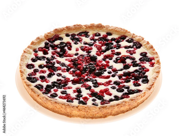 Fototapeta Delicious freshly baked currant pie isolated on white