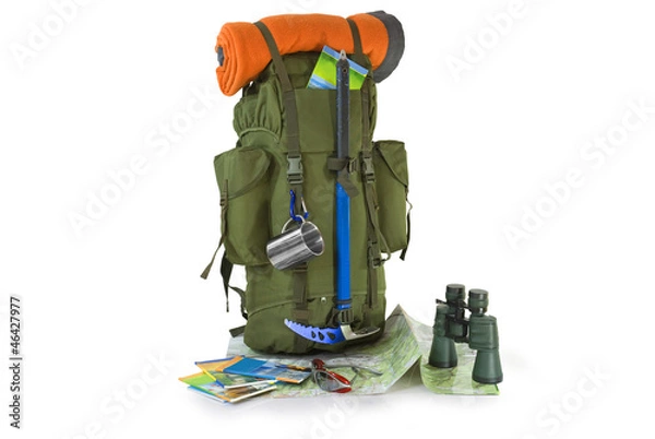 Obraz Military or survival  hunters  backpacks set isolated on white