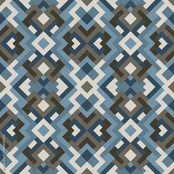 Fototapeta Mosaic seamless texture. Abstract pattern. Vector geometric background of triangles in blue and brown colors
