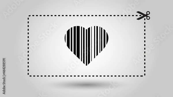 Fototapeta Coupon with bar codes or voucher code or promo code vector with scissors to cut the dotted line border and heart.
