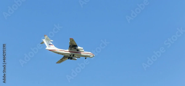Fototapeta ZHUKOVSKY, RUSSIA - MAY 18, 2021: IL-76 Soviet medium military transport aircraft, IL-76TD, long-range transport, NATO - Candid
