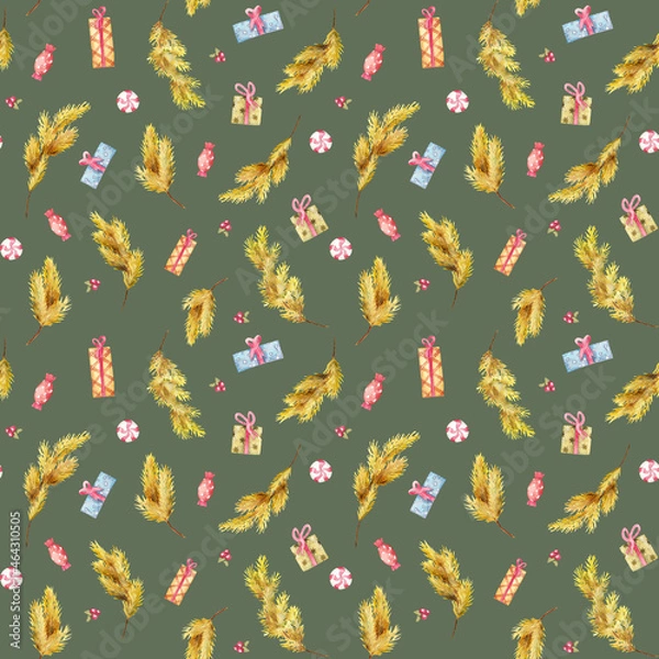 Obraz Watercolor hand-drown illustration pattern with christmas elements