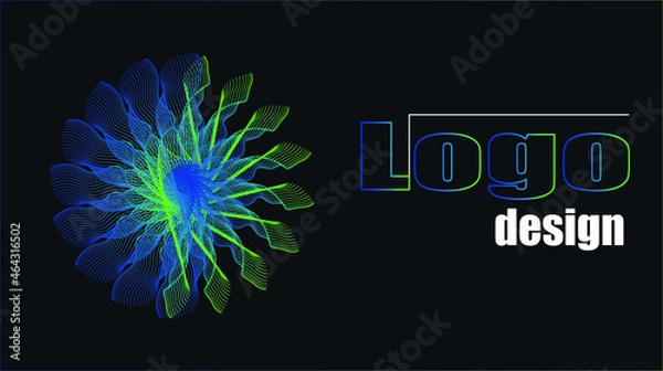 Obraz Logo design isolated on black background.Geometric shape made of green and blue lines. Vector art. illustrator eps 8