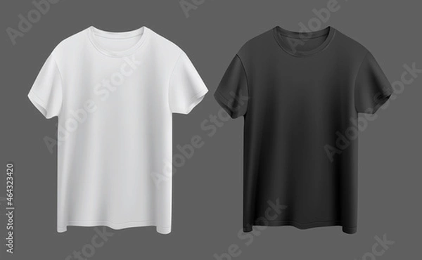 Fototapeta white and black t-shirt isolated on gray background front view