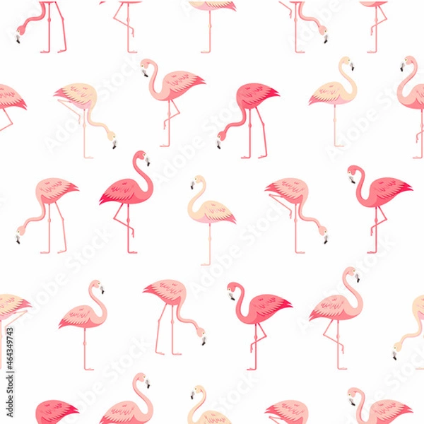 Obraz Seamless flamingo pattern on white background