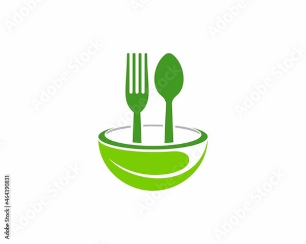 Fototapeta Fork and spoon inside the leaf bowl