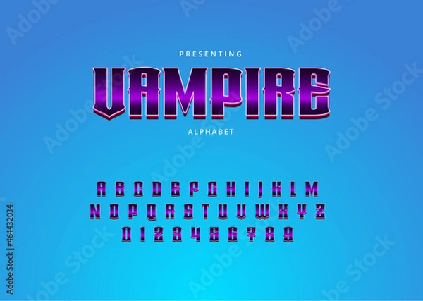 Fototapeta Metallic logotype custom font design, set of letters and numbers