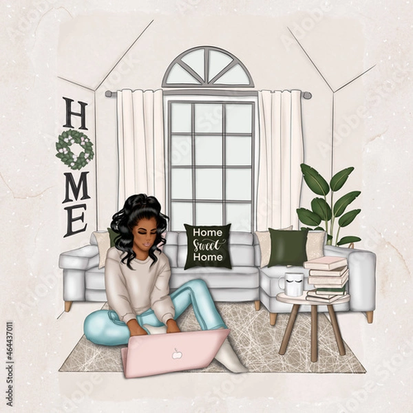 Obraz Home Stay Home Pattern Background Hand Drawn Illustration	