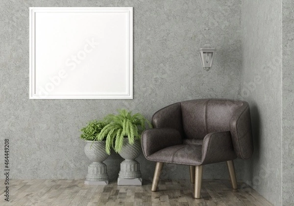 Fototapeta 3D Mockup photo frame in Modern interior of living room