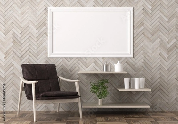 Fototapeta 3D Mockup photo frame in Modern interior of living room
