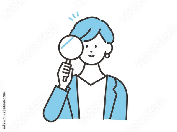 Fototapeta 分析する女性イメージイラスト 素材 水色