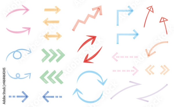 Fototapeta ペンで書いたようなカラフルな矢印セット