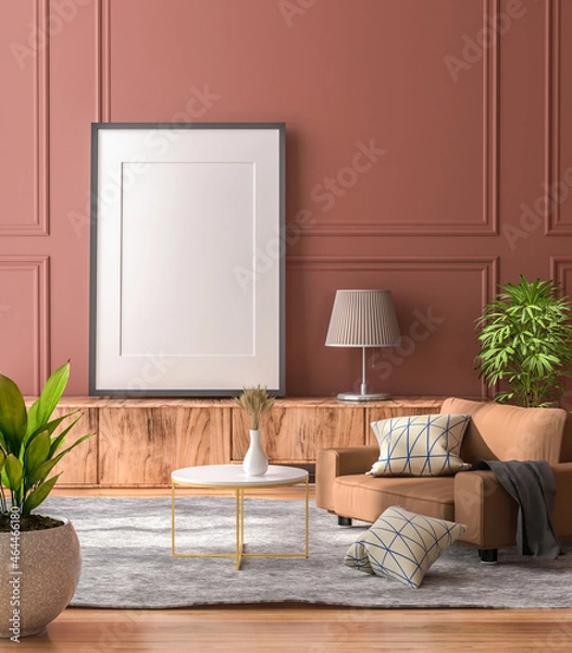 Fototapeta 3D Mockup photo frame in Modern interior of living room