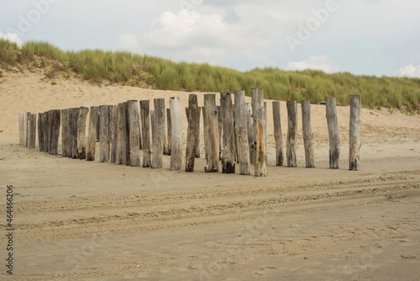 Obraz breakwaters on the empty beach 