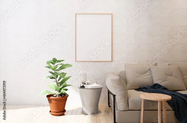 Fototapeta 3D Mockup photo frame in Modern interior of living room