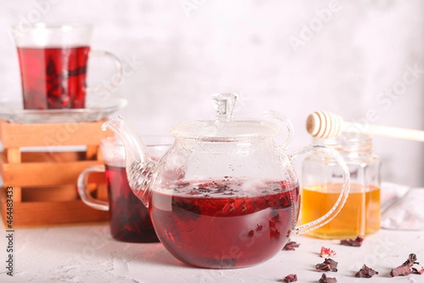 Fototapeta hibiscus tea brewed is on the table