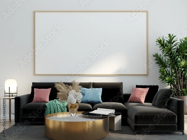 Fototapeta 3D Mockup photo frame in Modern interior of living room