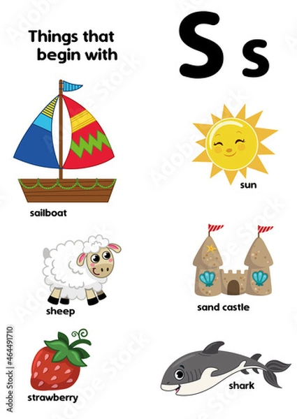 Obraz Things that start with the letter S. Educational, vector illustration for children.
