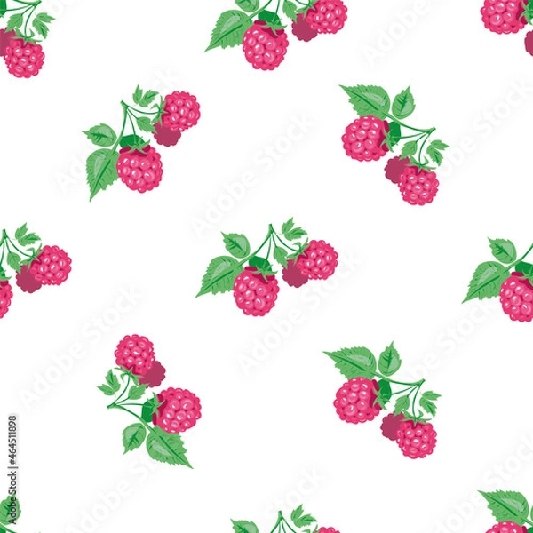 Obraz Seamless background with raspberry and leaves. Seamless vector pattern.