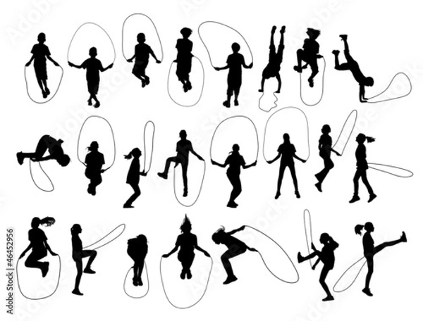 Fototapeta Vector set of children playing with a jumping rope