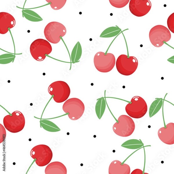 Fototapeta Cute cherry seamless pattern , wrapping paper, vector textile fabric print vector illustration.