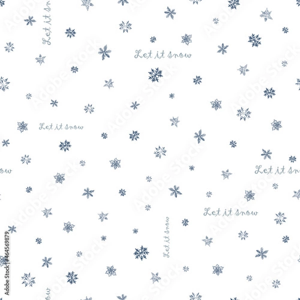 Fototapeta Vector White Snowflakes with text Let it snow background pattern