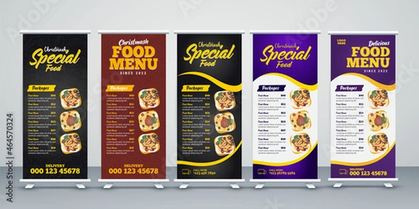 Obraz Food & Restuaruant concept. Graphic template roll-up for exhibitions, banner for Hotel,Universal stand for Restaurant,
Corporate Roll-up Banners, Set of roll up banner, roll up banner, banner