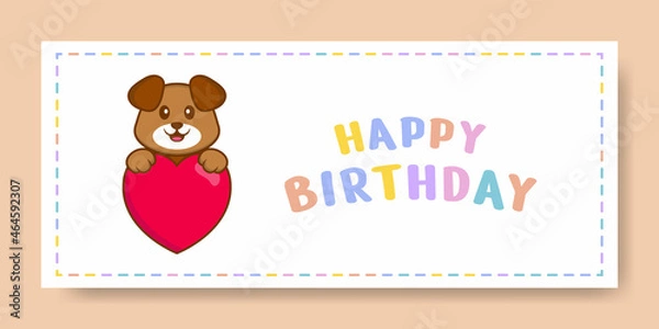 Fototapeta Happy Birthday banner with Cute dog cartoon character. Vector Illustration