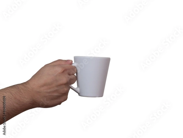 Obraz hand holding a cup on white background