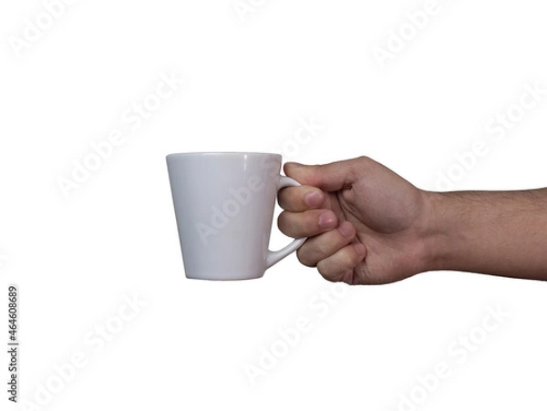 Obraz hand holding a cup on white background