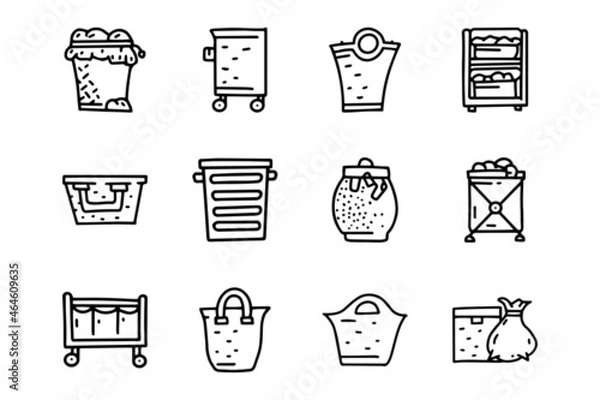 Fototapeta Laundry basket line vector doodle simple icon set